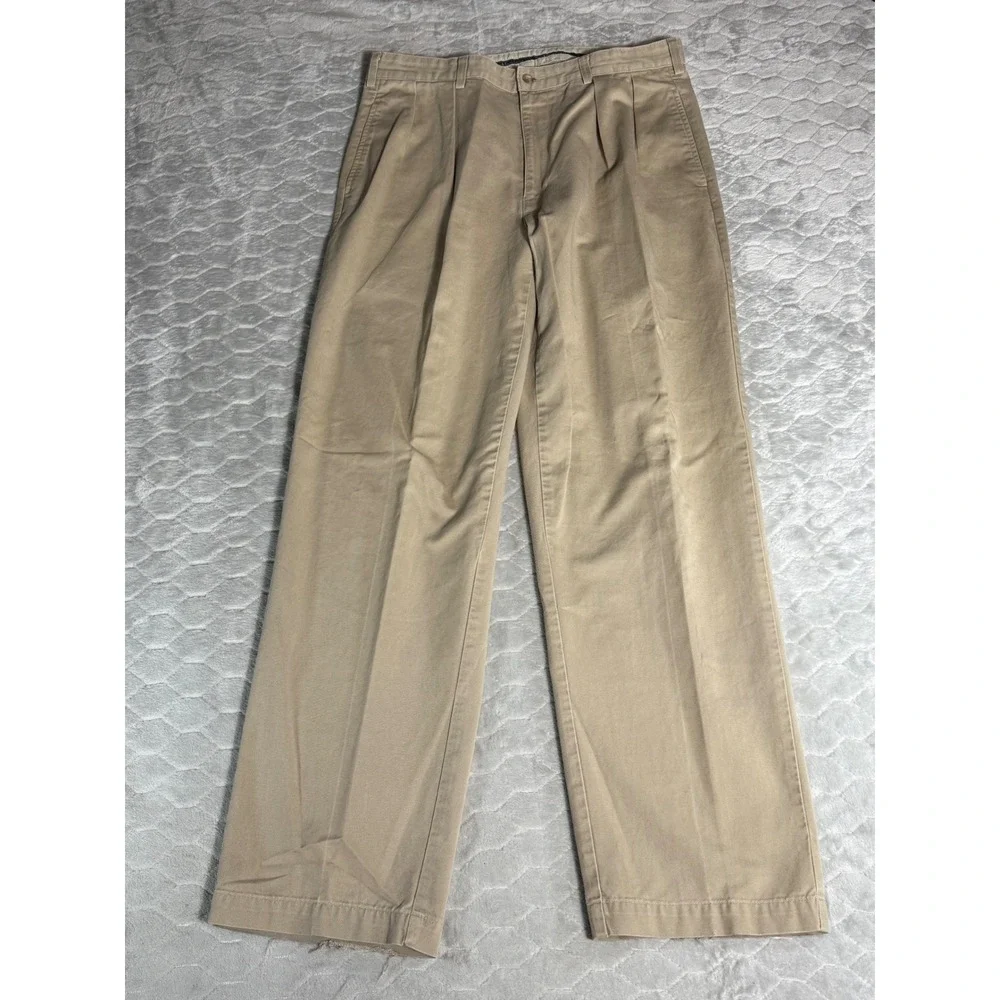Vintage Polo Ralph Lauren Pleated Chino Pants Mens 35x31 Khaki Made in USA Tan